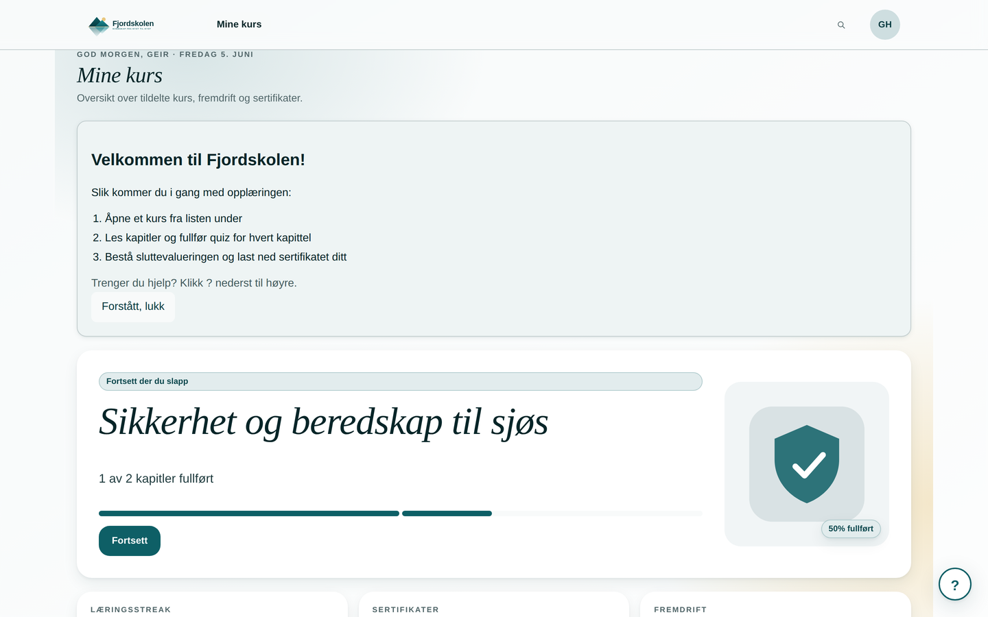 Deltakerportal i Fjordskolen-drakt