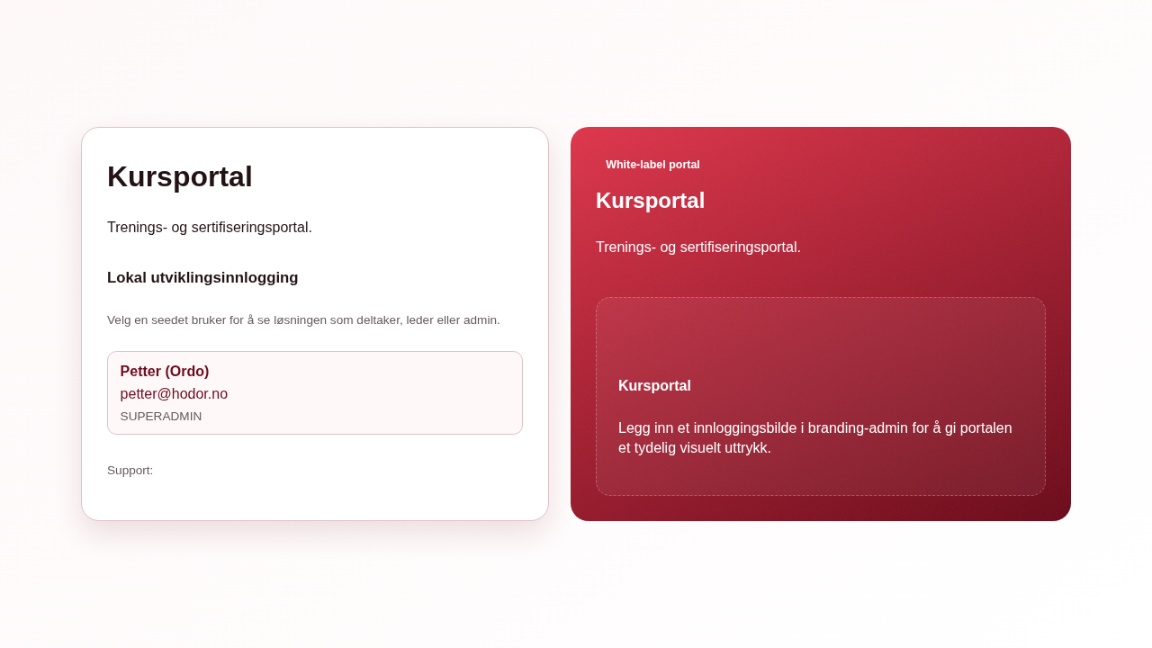 Hvitmerket innloggingsside med eget logo og farger